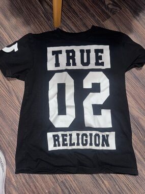 True Religion Black Tee with White Logo Print